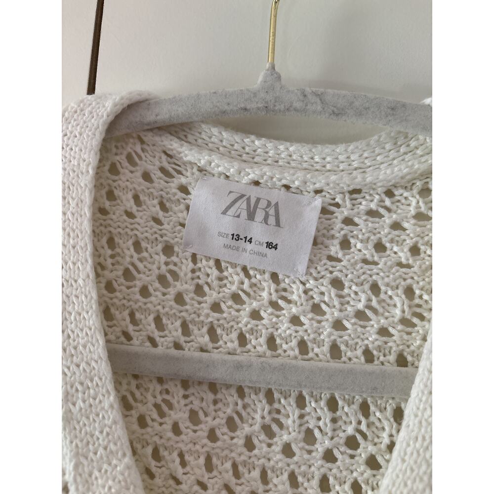ZARA White Crochet Knit Button Down Shirt 13-14 Years - Picture 3 of 5